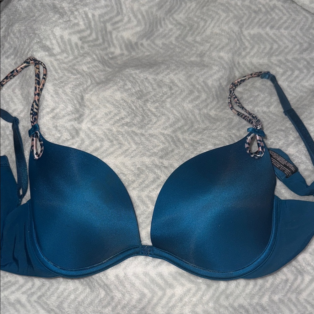 Victoria's Secret Teal Bra with Patterned Straps